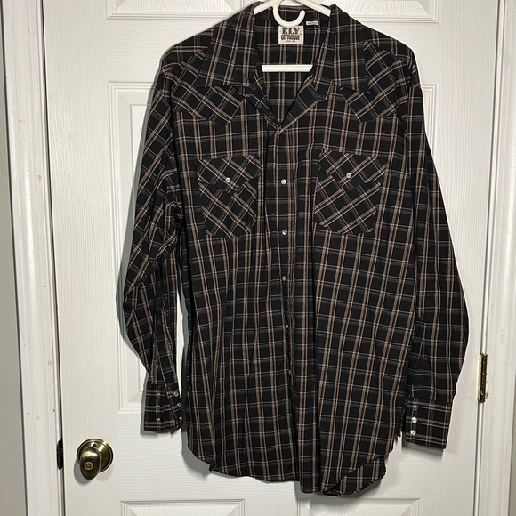 Ely Cattleman Other - Ely Cattleman Mens Pearl Snap L/S Black and Brown Plaid Shirt
